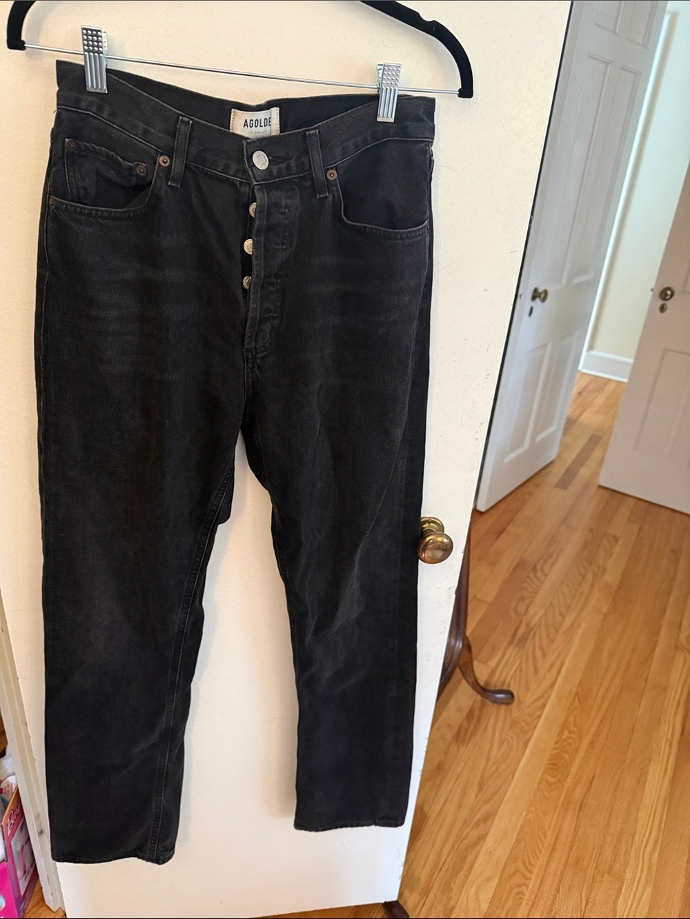 Agolde Washed Black High-Rise Button-Fly Chinos